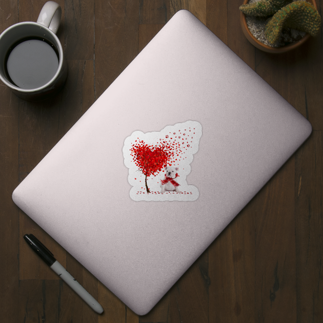 Valentine's Day Heart Tree Love White English Bulldog by cyberpunk art